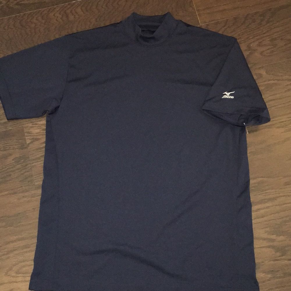 Mizuno Drylite Navy Blue mens Mock Turtle SS Golf Polo Shirt S Small Polyester